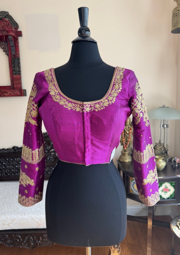 Purple Silk Blouse with Golden Work